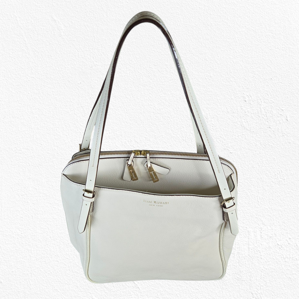 Isaac Mizrahi Claudette Ivory White Pebbled Leather Shoulder Bag Purse NWT